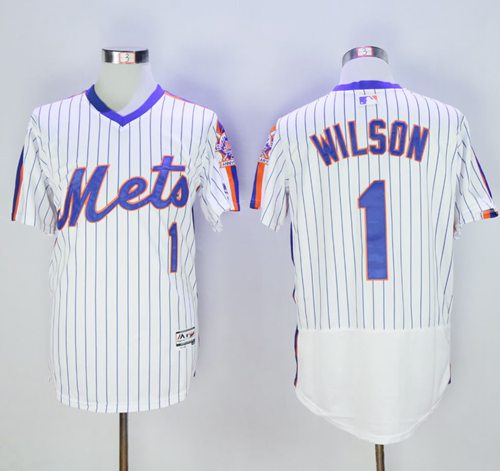 Mets #1 Mookie Wilson White(Blue Strip) Flexbase Authentic Collection Alternate Stitched MLB Jersey - Click Image to Close